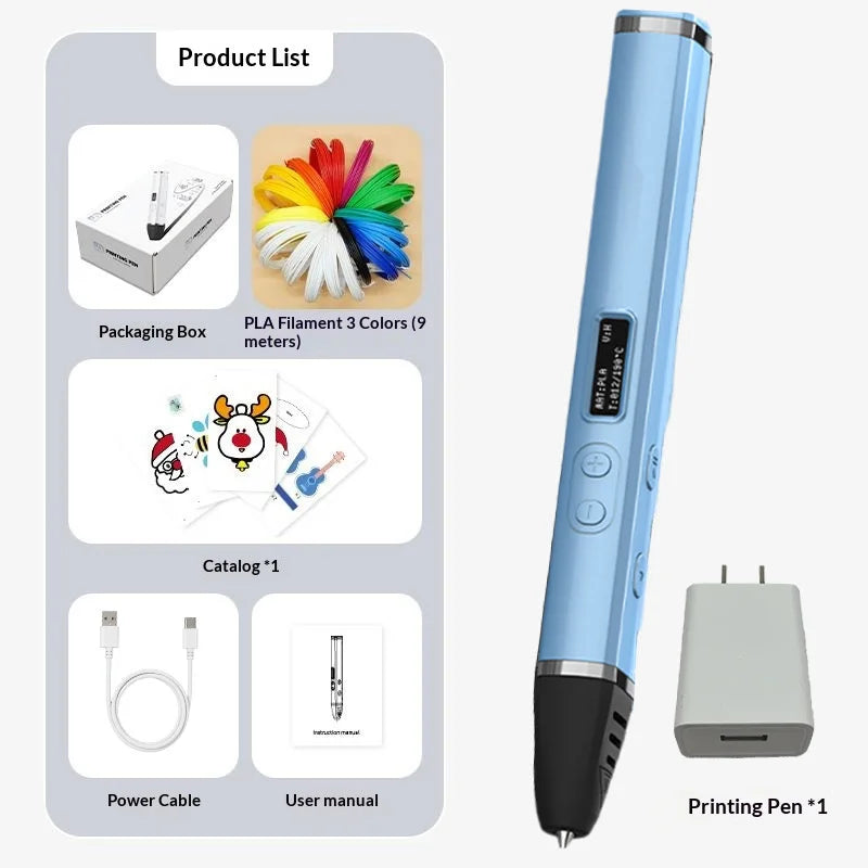 3D Printing Pen With Oled Display temperature Control And Fast Extrusion With PLA Filament For Doodling Making Holiday Presents