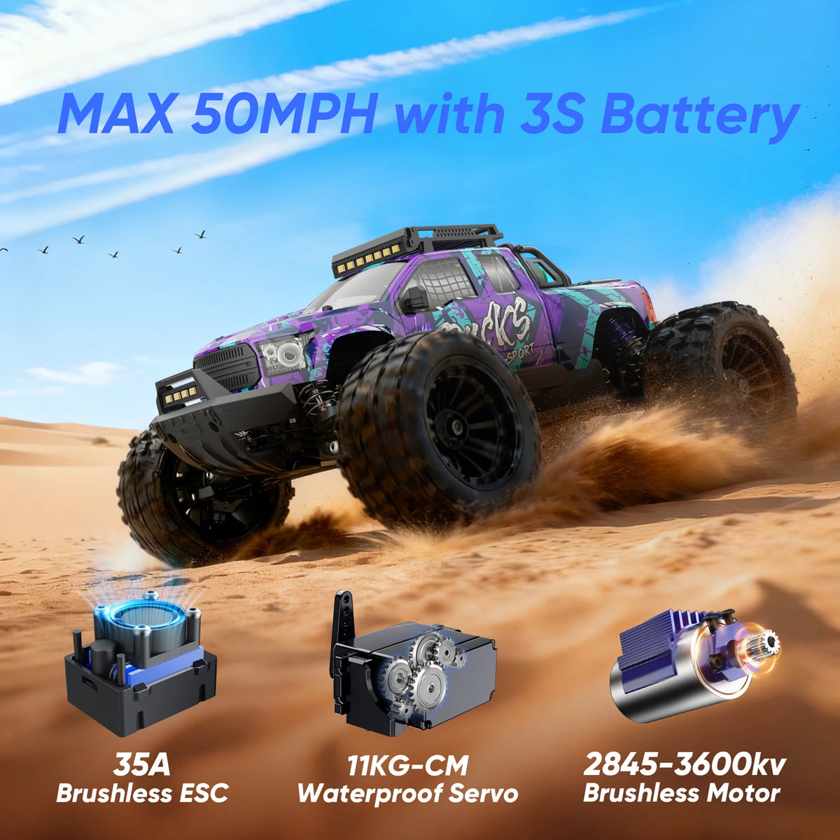 Local Shipping From US JIUSI 1/14 4WD PT14R Rc Car 4x4 Off-Road Rc Truck Brushless 3600KV 80km/h High-Speed 2.4G Remote Control 3S 35C 2200mAh Toy Car Rc Cars For Adults