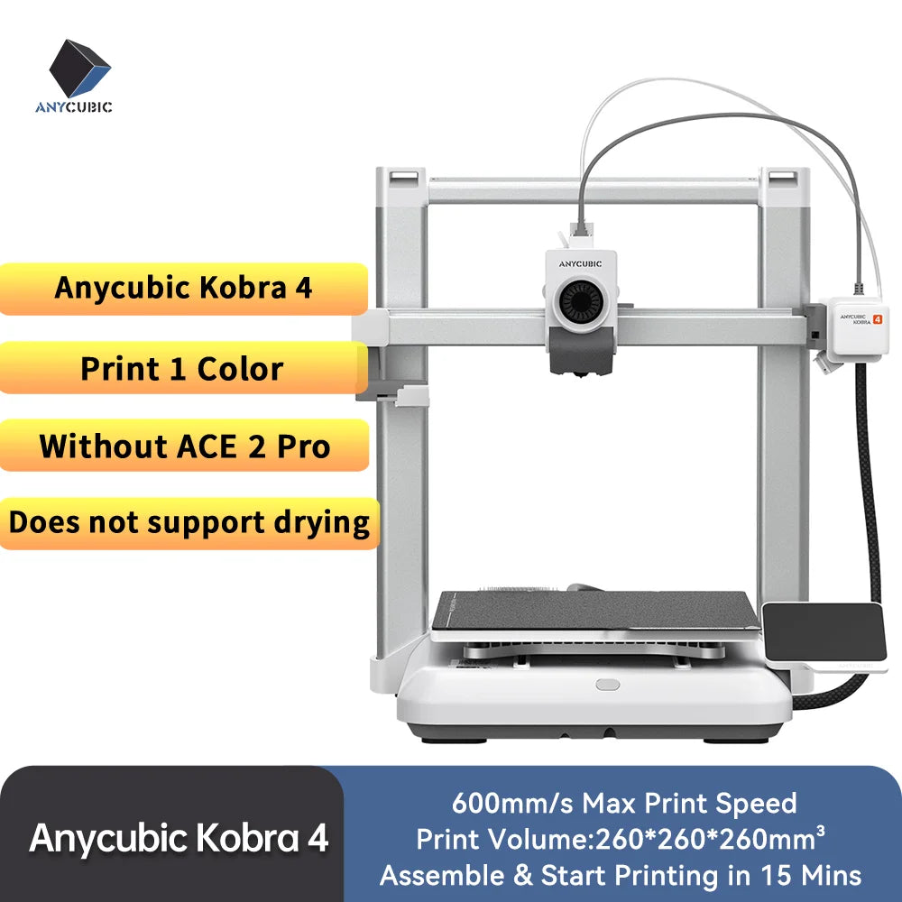 ANYCUBIC Kobra 4/Kobra 4 Combo 600mm/s Fast Printing 3D Printer Up to 8 Colors Filament APP Control 3D Printer