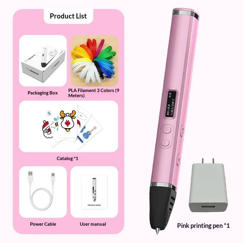 3D Printing Pen With Oled Display temperature Control And Fast Extrusion With PLA Filament For Doodling Making Holiday Presents