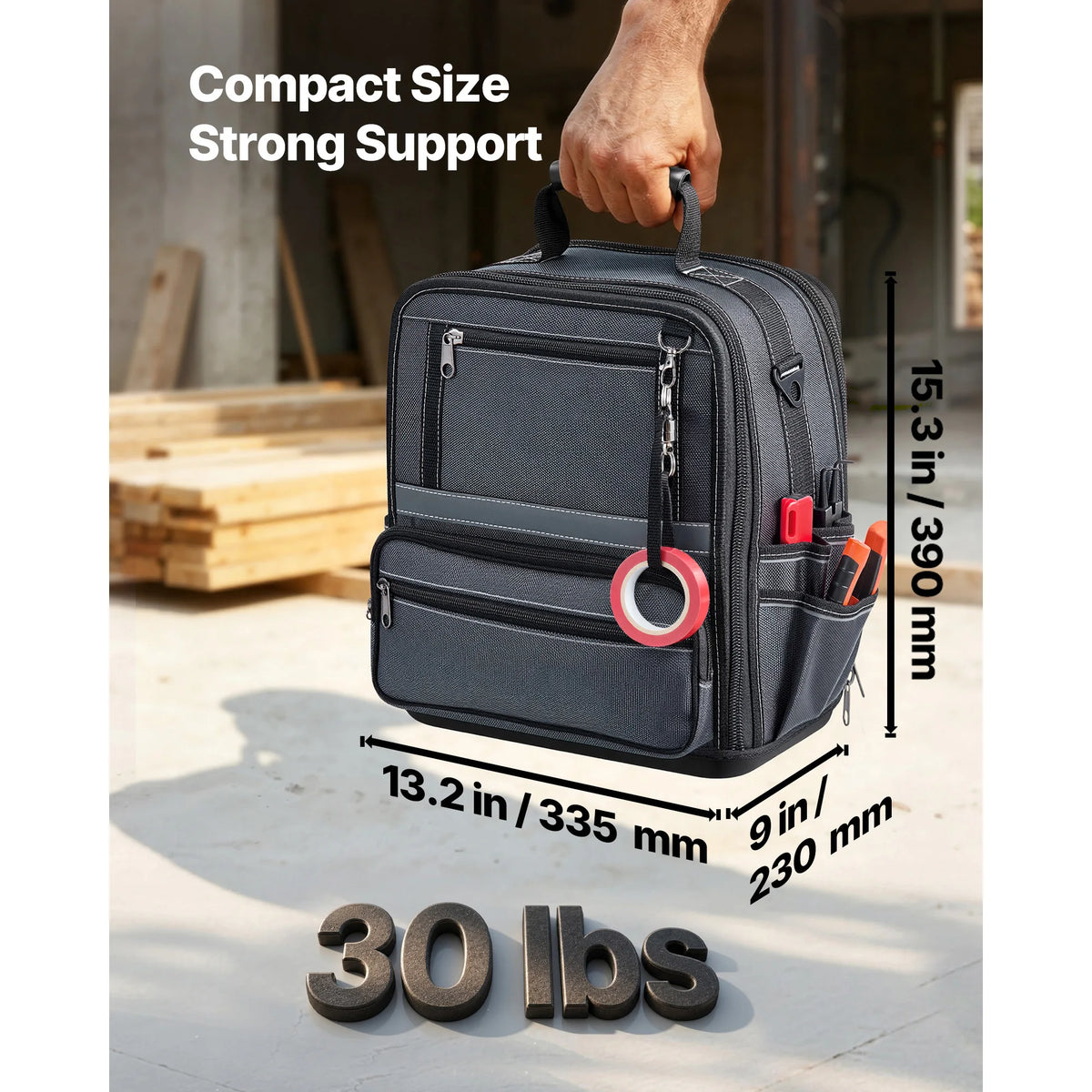 SucceBuy 34-Pocket Portable Tool Bag 13.2in Tool Pouch with Plastic Base Toolbox Garage Organizer Storage for Electrician Tools