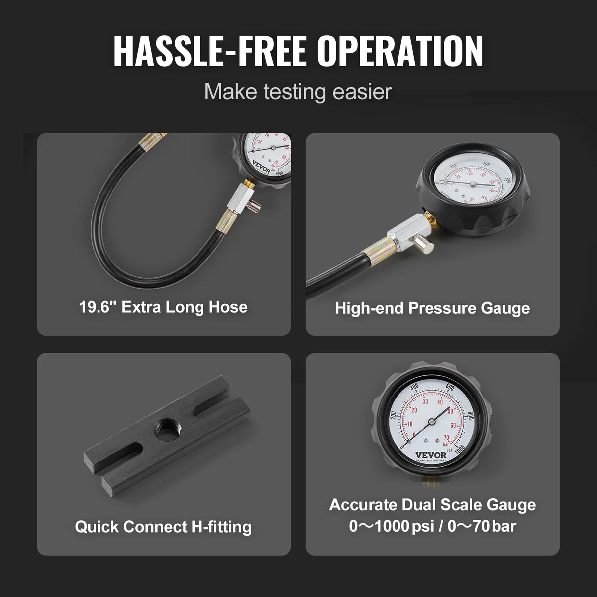 SucceBuy Diesel Engine Compression Tester 18 pcs Cylinder Pressure Test Tool Kit Diesel Injector Tester Check Cylinder For Truck