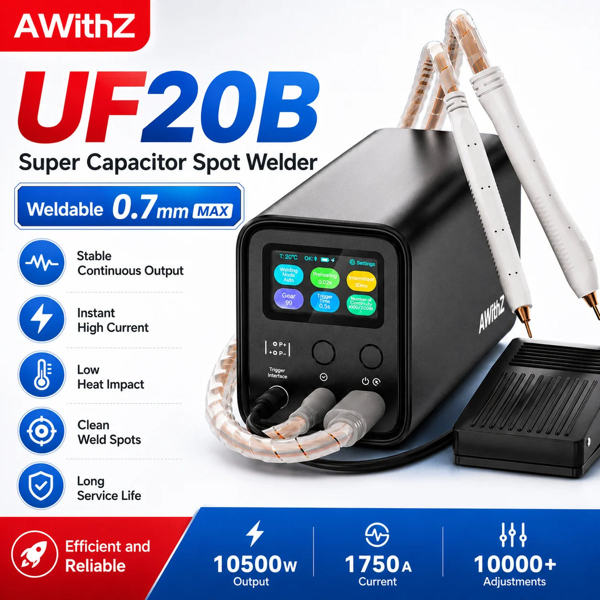 AWithZ UF20B Spot Welder Super Farad Capacitor Spot Welding Machine 18650 Lithium Battery DIY Nickel Sheet Welding Machine EU