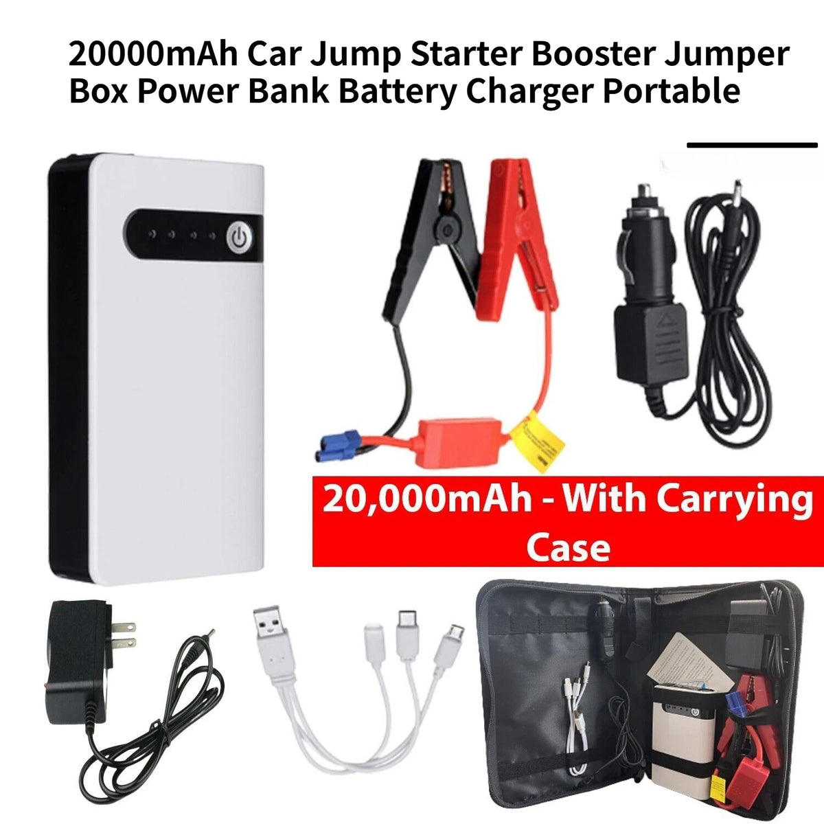 20000mAh Car Jump Starter Booster Jumper Box Power Bank Battery Charger Portable