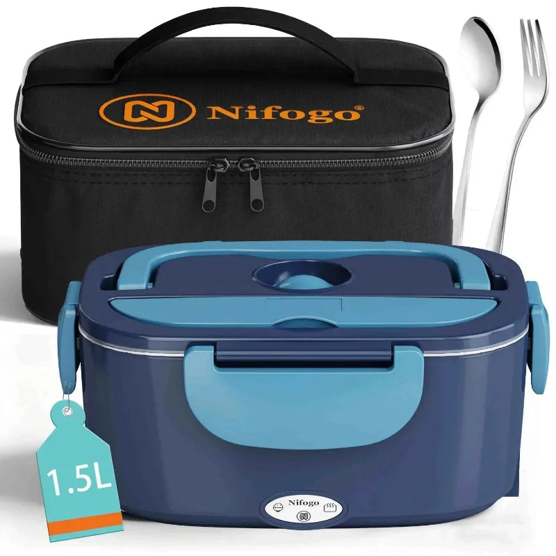 100W 360° Even‑Heated Electric Lunch Box,1.5L BPA‑Free 304 Stainless‑Steel Portable Food Warmer,12V Car & Home Dual‑Use Heated Bento Box with Insulated Carry Bag for Daily Office‑Use
