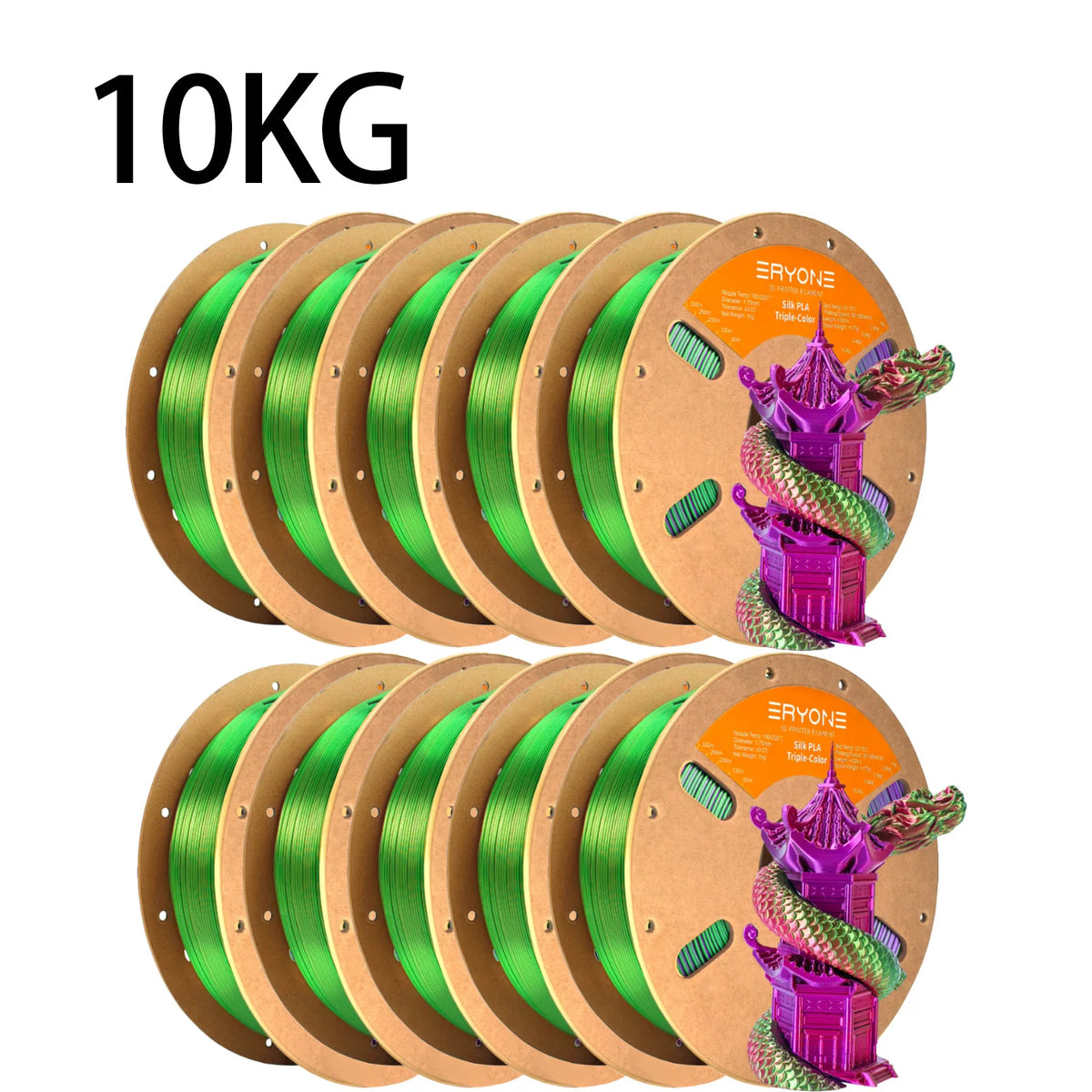 ERYONE 10KG Triple Color Silk PLA Premium Filament 3D Print Big Sale,Multicolor Available,1KG per Spool