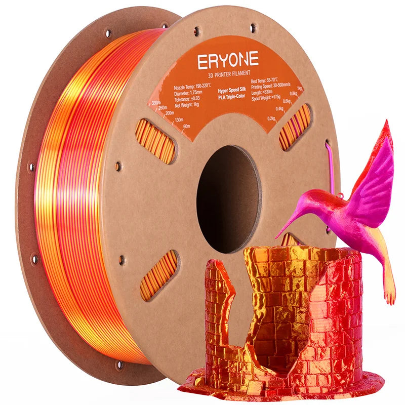 ERYONE 1KG Silk Triple Color Series PLA 3D Printer Filament 1.75mm, Tri-Color Coextrusion Silky Shiny Finish, 1kg Spool