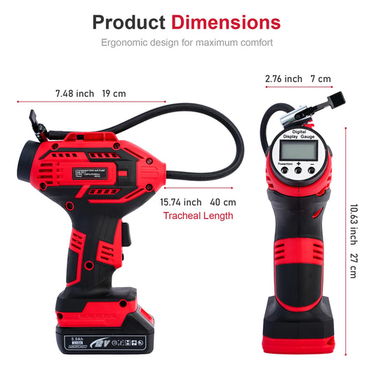 20V Portable Car Tire Inflator Pump Air Compressor with 12V Car Adapter Digital Display Blow Mold Case for Car Motorcycle BT