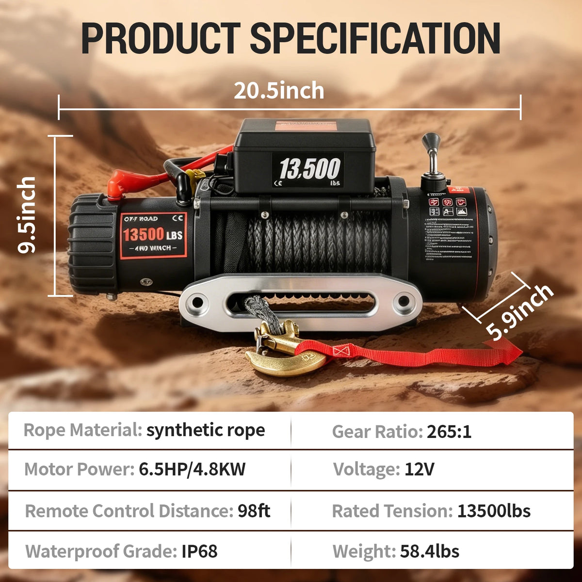 SIHAO Vevor 13500lbs ATV/UTV Electric Winch 12V with 27M/92FT IP67 Waterproof Lifting Hoist for 4X4 Car Trailer ATV Truck Remote Control for Towing Off-Road SUV 8