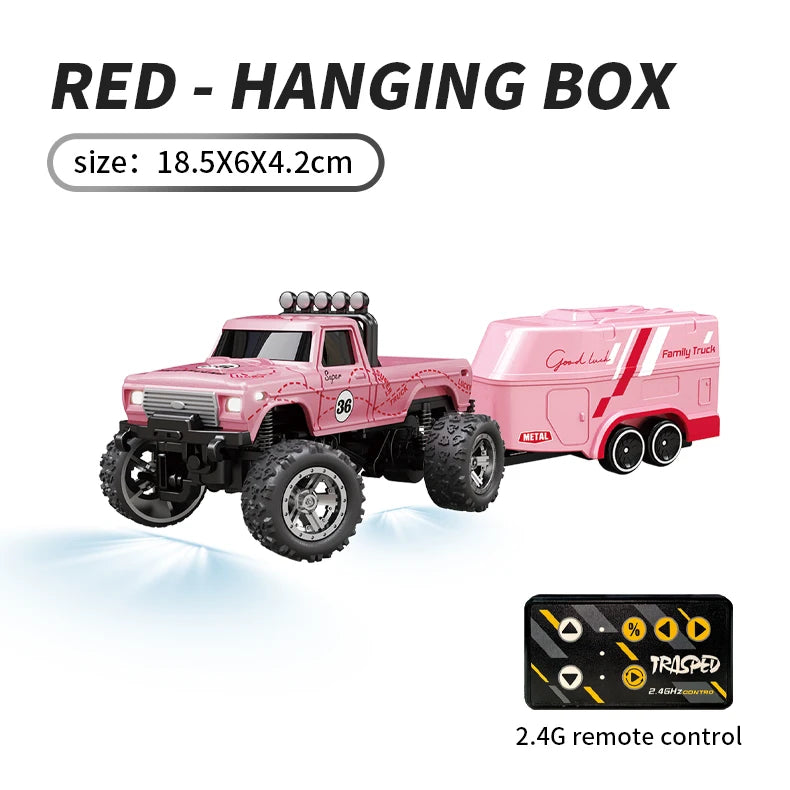 Hotfree 1/64 Mini RC Monster Truck, Metal Off-Road Stomper with Trailer, 2.4GHz Remote Control All-Terrain Vehicle, 3-Speed Adjustable, USB-C Rechargeable, Desktop Play, Indoor Outdoor Racing Toy, Fun Birthday Christmas Gift