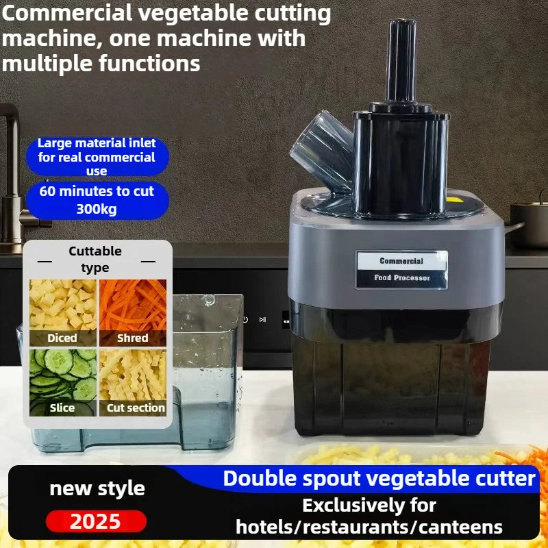 New Commercial Double Spout Vegetable Cutter 4 in 1 Multifunctional Dicing Shredding Slicing Cutting Strips Vegetables