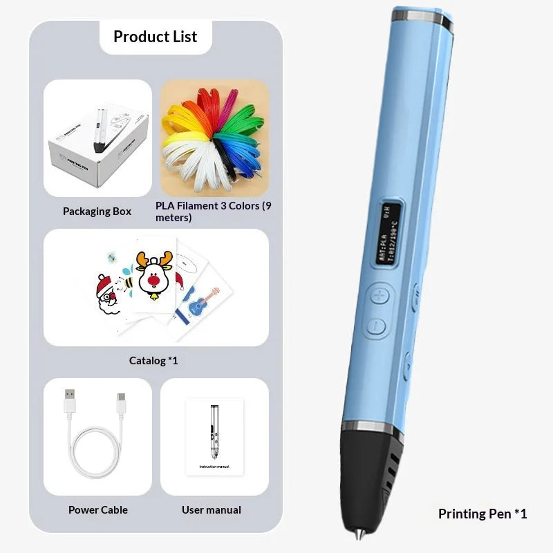 3D Printing Pen With Oled Display temperature Control And Fast Extrusion With PLA Filament For Doodling Making Holiday Presents