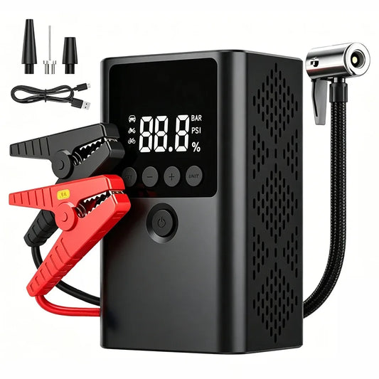 Car Jump Starter with Air Compressor Peak 1500A Auto Battery Booster 150PSI Air Pump Portable Power Bank Tire Inflator