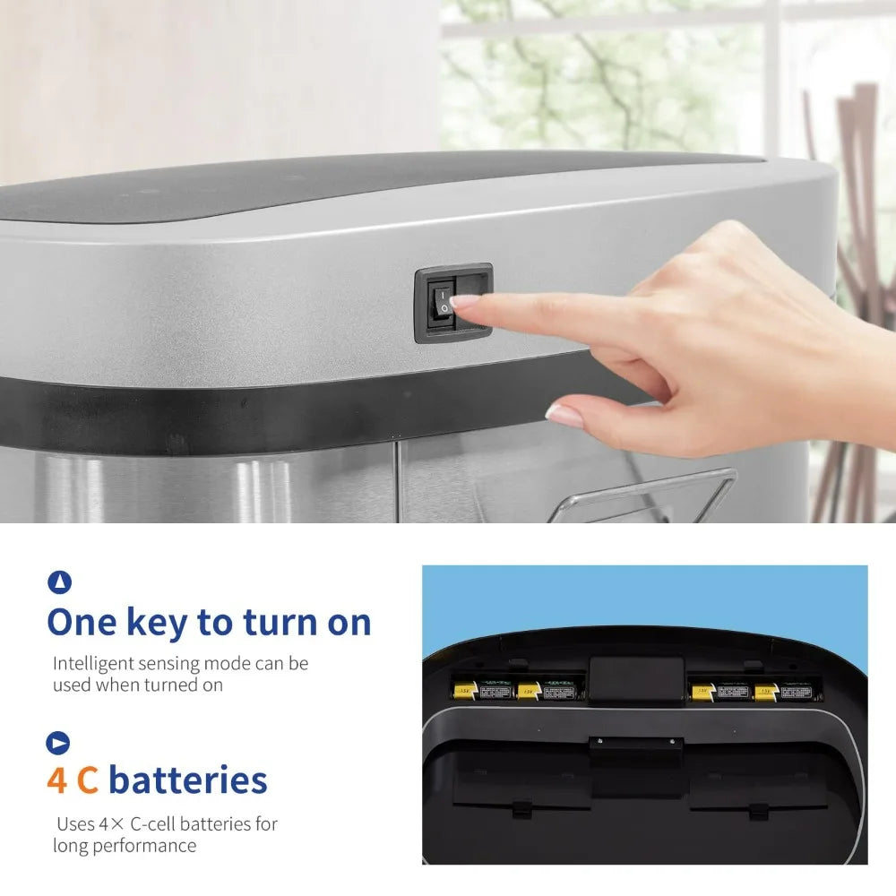 BestOffice 13 Gallon Trash Can with Lid Automatic Touchless Garbage Can Odor Control Modern Oval Design | Easy to Clean