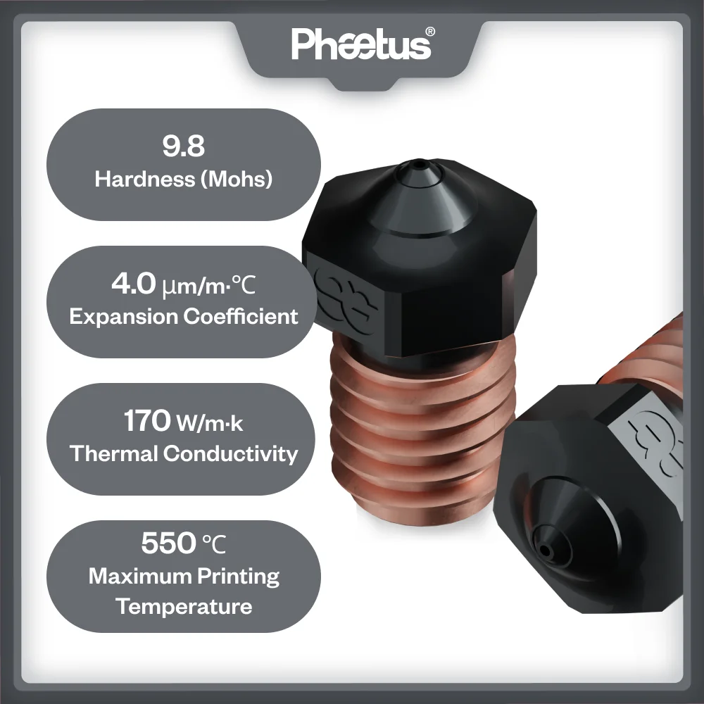 Phaetus Silicon Carbide V6 Nozzle Durable Reduce Stick For 3D Printer Accessories Nozzles M6 Prusa Voron VzBoT Hotend