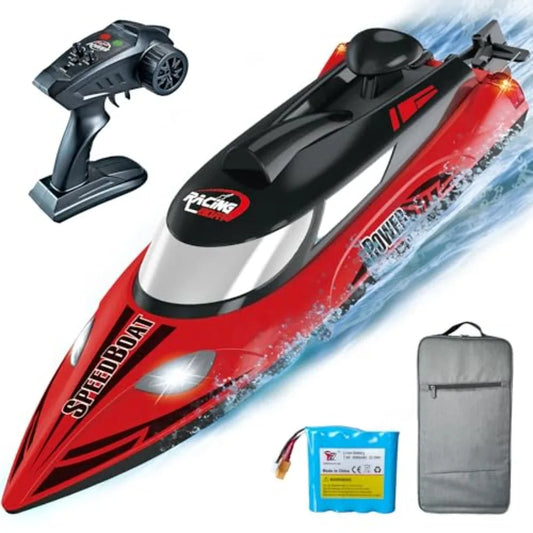 Remote Control Boat for Pool and Lake Use, ABS Plastic, Blue, 21+ MPH High Speed with Self-Righting Function, LED Lights, and T