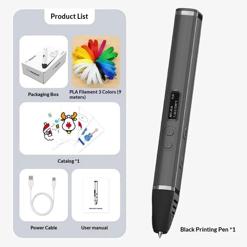3D Printing Pen With Oled Display temperature Control And Fast Extrusion With PLA Filament For Doodling Making Holiday Presents