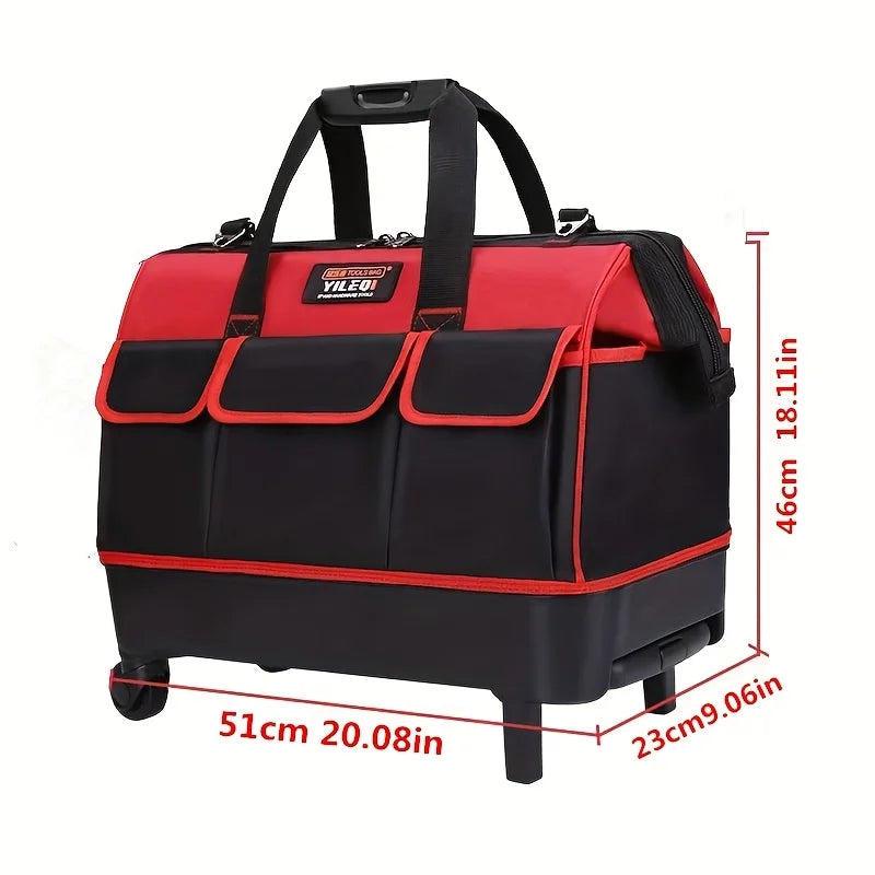 One-Piece Red and Green 20-Inch 51X46X 23cm Electrician's Tool Bag, Oxford Cloth Tool Box, Tool Pouch, Woodworking Storage Bag with Plastic Bottom, with Adjustable Shoulder Strap