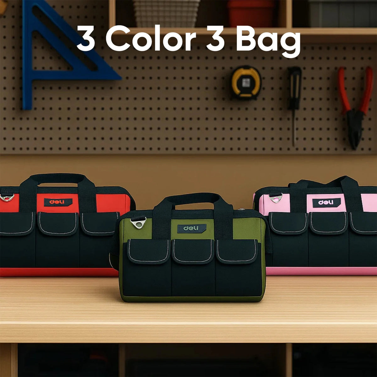 Deli 13 Inch Tool Bag Oxford Cloth Waterproof Double Sided Pockets with Shoulder Strap for Mechanics HVAC Engineers