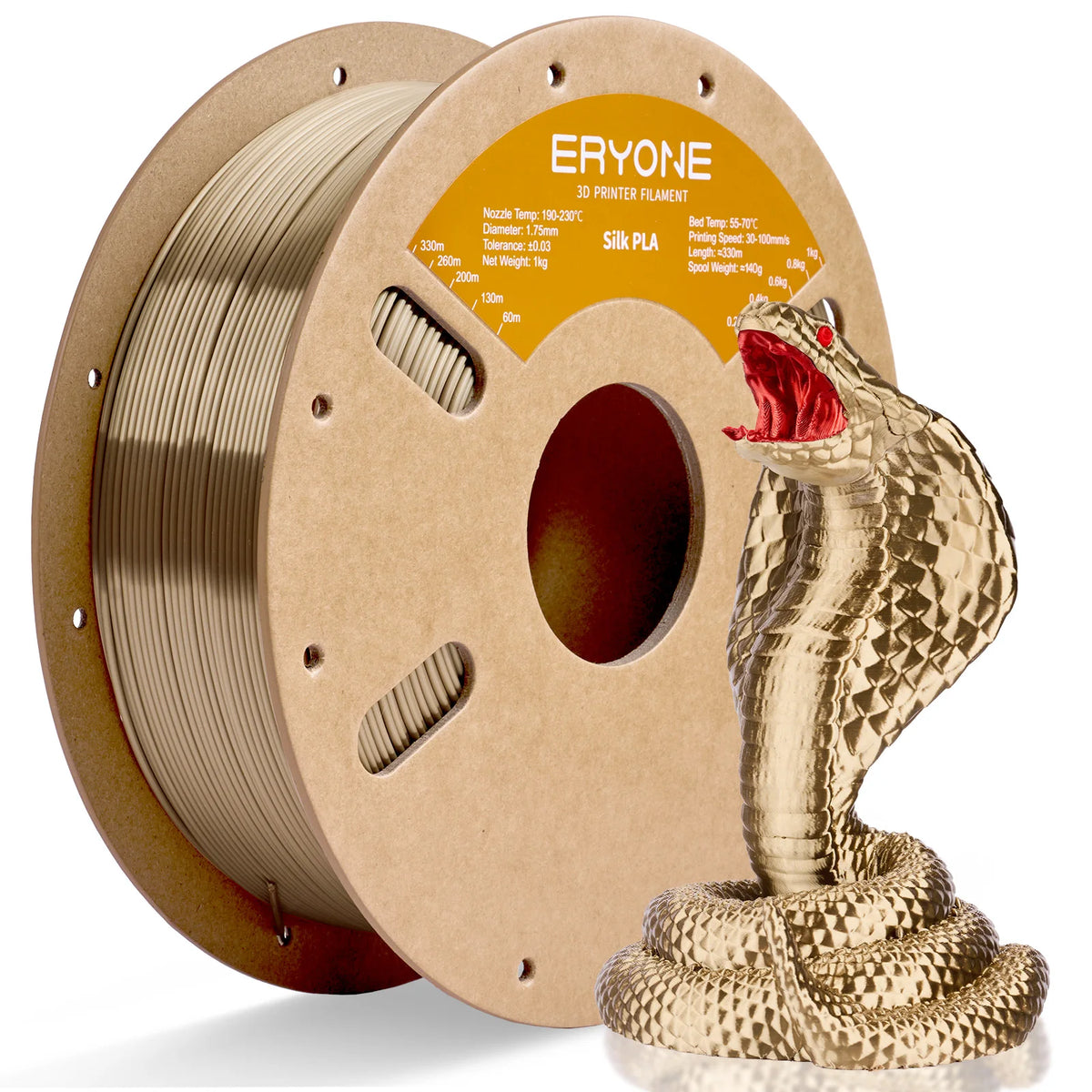 ERYONE 1KG Silk PLA 3D Printer Filament 1.75mm, Premium Silk Shiny Finish Single Color, Glossy Smooth Surface 1kg Spool