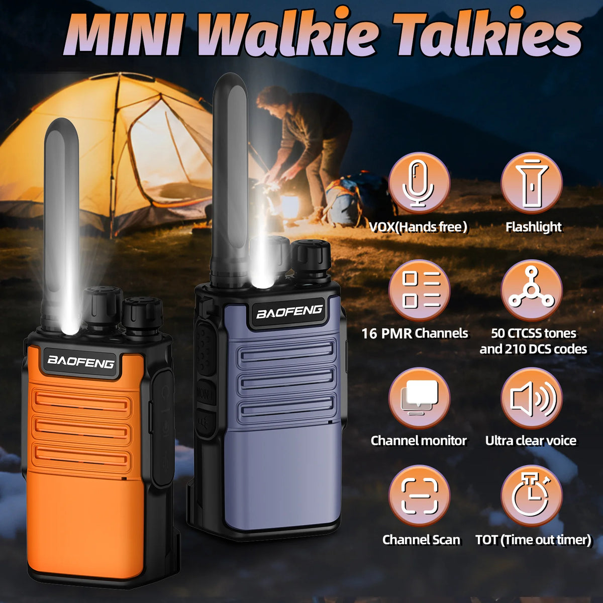 2PCS Baofeng BF-V8 Mini Walkie Talkie PMR Legal Frequency Wireless Copy VOX Portable Two Way Radio For Outdoor Camping Hiking