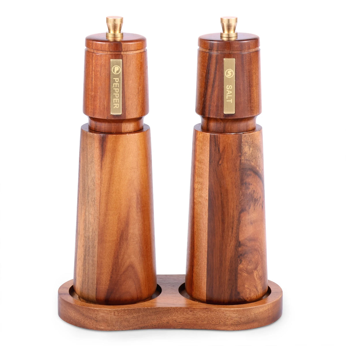 Salt and Pepper Grinder Set Wooden Manual Salt Pepper Grinder with Tray Adjustable Coarseness Pepper Mill Set for Kitchen Gadget