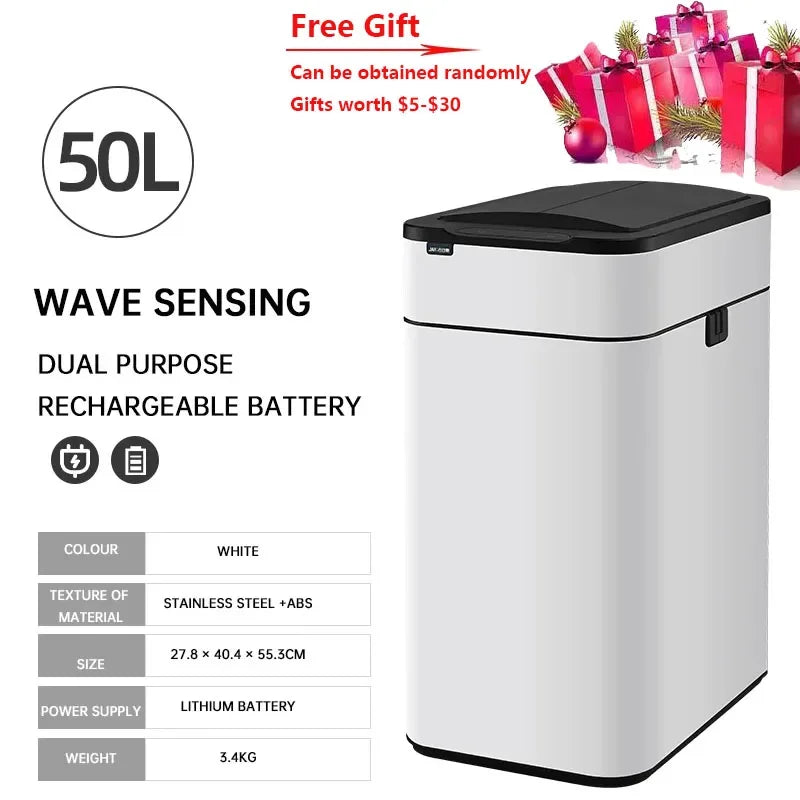 9/15/20/30/40/50/60L Garbage Bin Large-capacity Stainless Steel Smart Sensor Trash Can Automatic Waste Bins Kitchen Trash Can