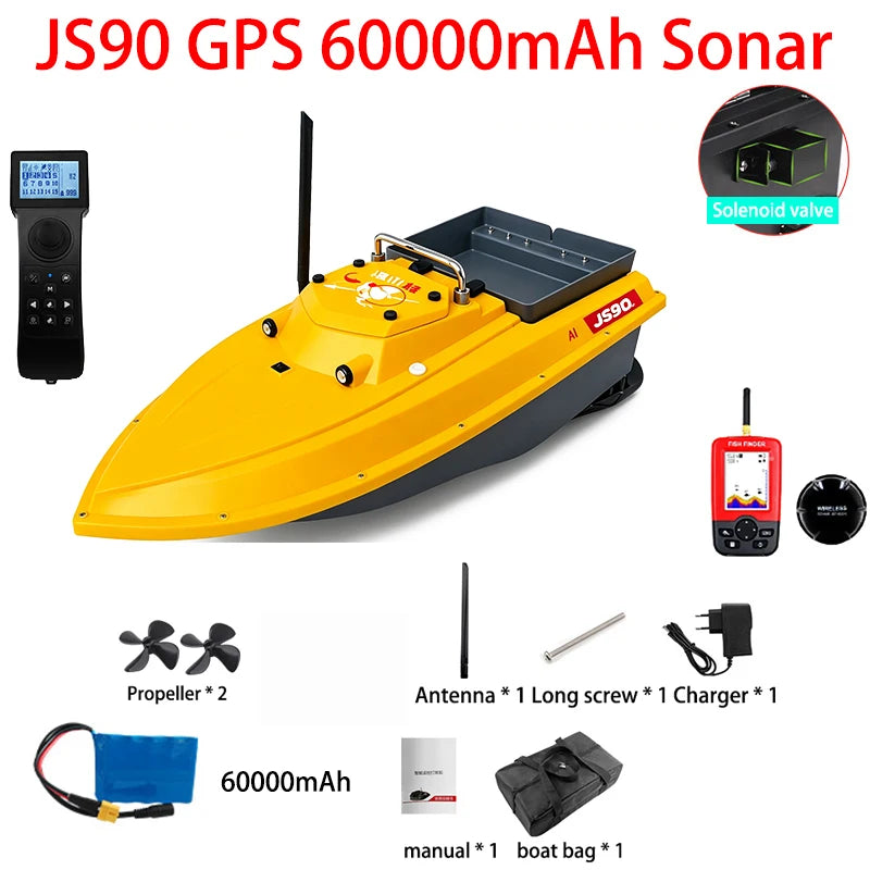JS90 12V GPS Bait Boat 280m/1 Minute 100 Fishing Spots Load 3KG Automatic Cruise Return 3-speed Adjustment Night Fishing Boat