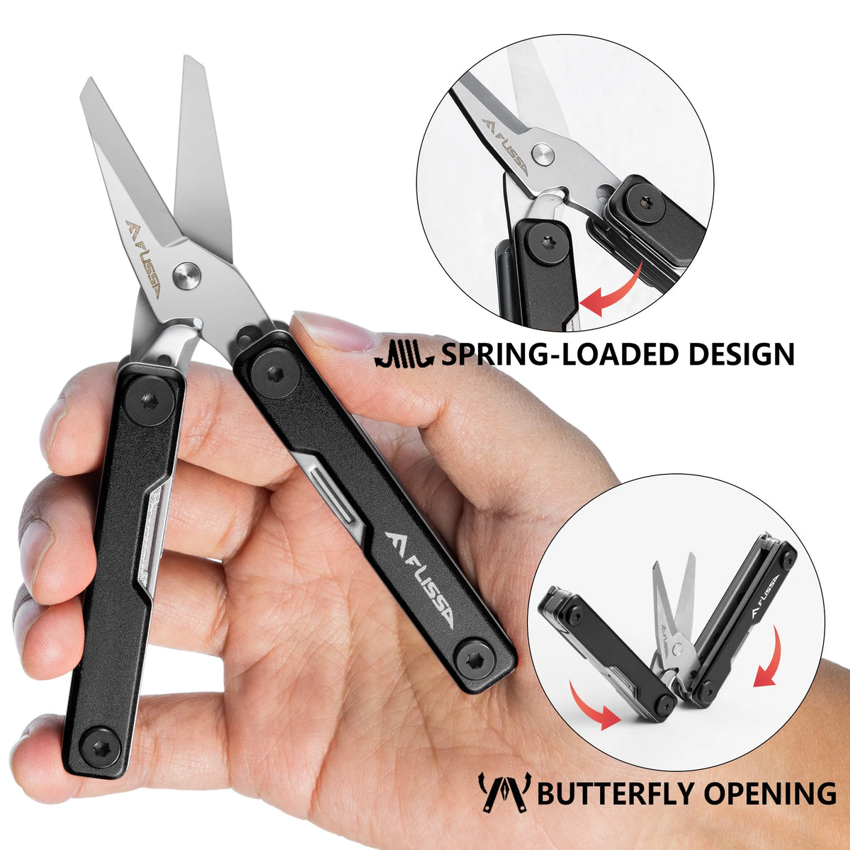 FLISSA 11-in-1 Multitool Folding Scissors Pocket Mini Portable Stainless Steel Outdoor Camping Knife with Equation Decoration