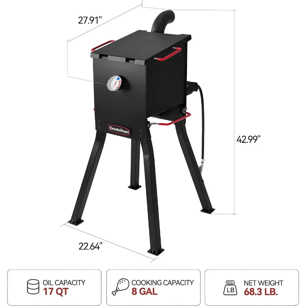 DF02B Outdoor Propane Deep Fryer Black | 17 Qt. Oil Capacity with 2 Frying Baskets, Lid & Thermometer, 54,000 BTU Output,