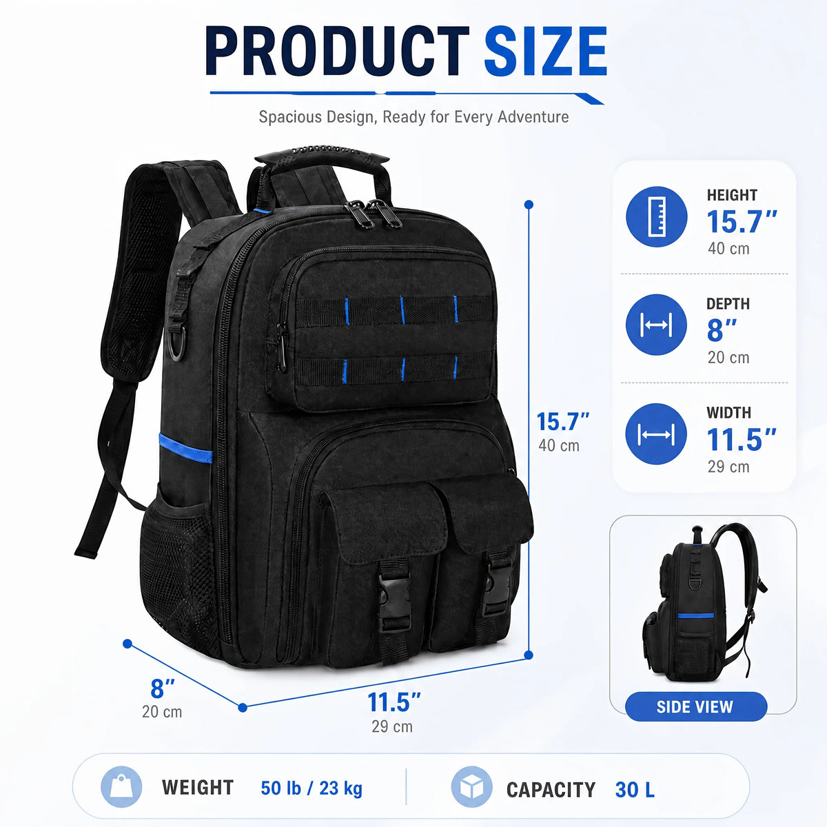 Heavy-Duty Zipper Tool Backpack with Premium YKK Zippers and Reinforced Stress Points.Crafted from Durable 900D Polyester with Padded Back Panel and Ergonomic Shoulder Straps.Internal Organizer Features 10 Tool Pouches and 6