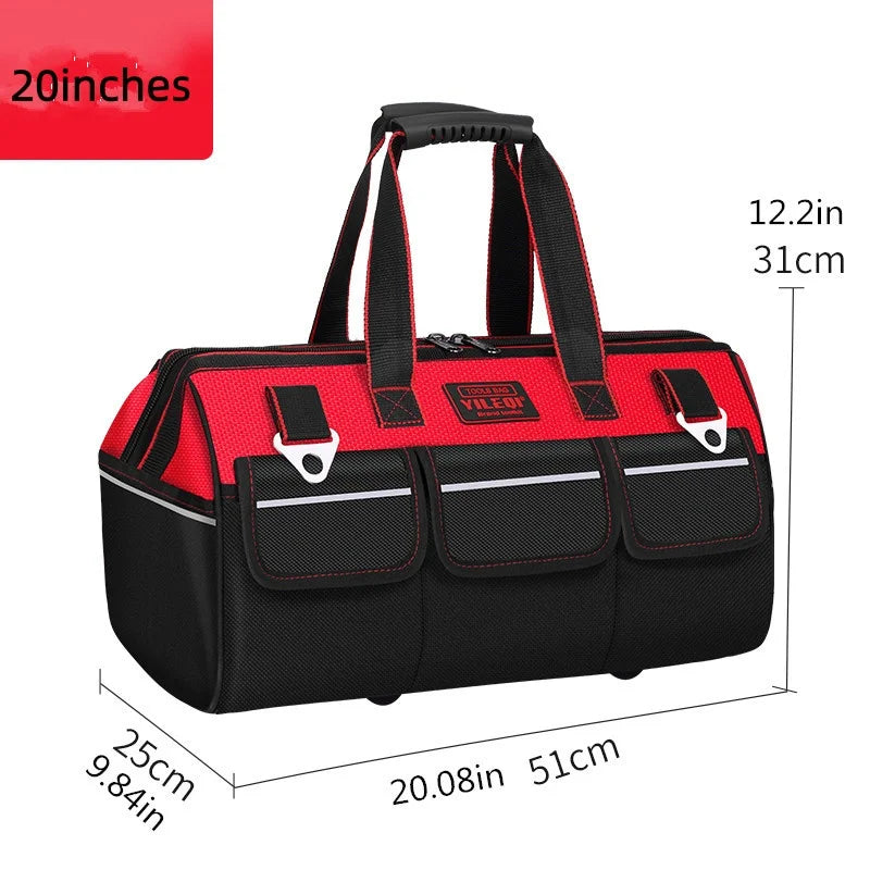 1pc Red 19-Inch 21-Inch 23-Inch Electrician Tool Bag, Large Pocket Canvas Handheld Oxford Cloth Repair Tool Box Extra Thick Large Capacity Tool Bag, Suitable for Electricians, Home Improvement, Fishing, And Various Repair Wor