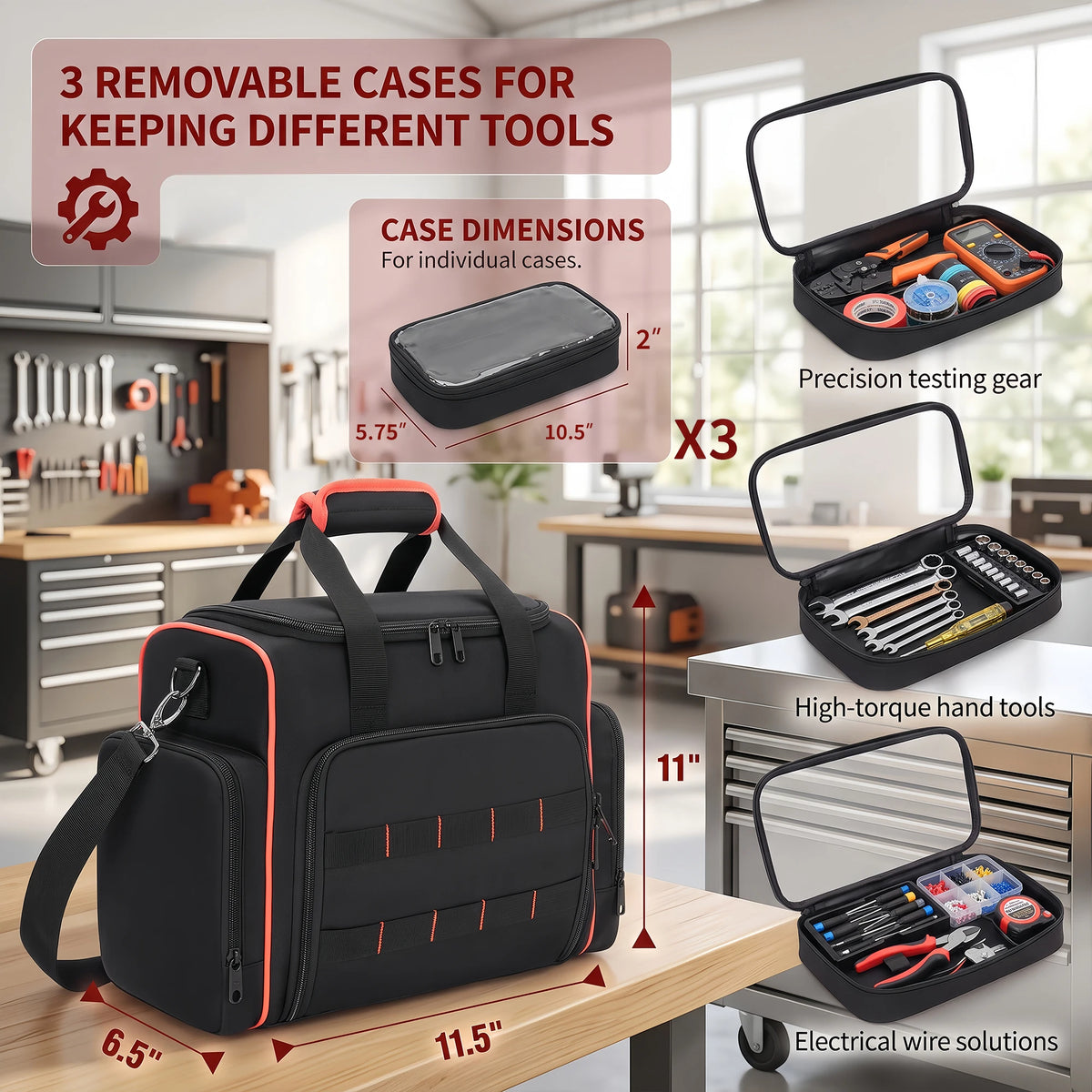 `16 Inch Rolling Tool Bag with Wheels, 33L Waterproof Tool Tote with Extendable Handle for Electrician Carpenter Mechanic`