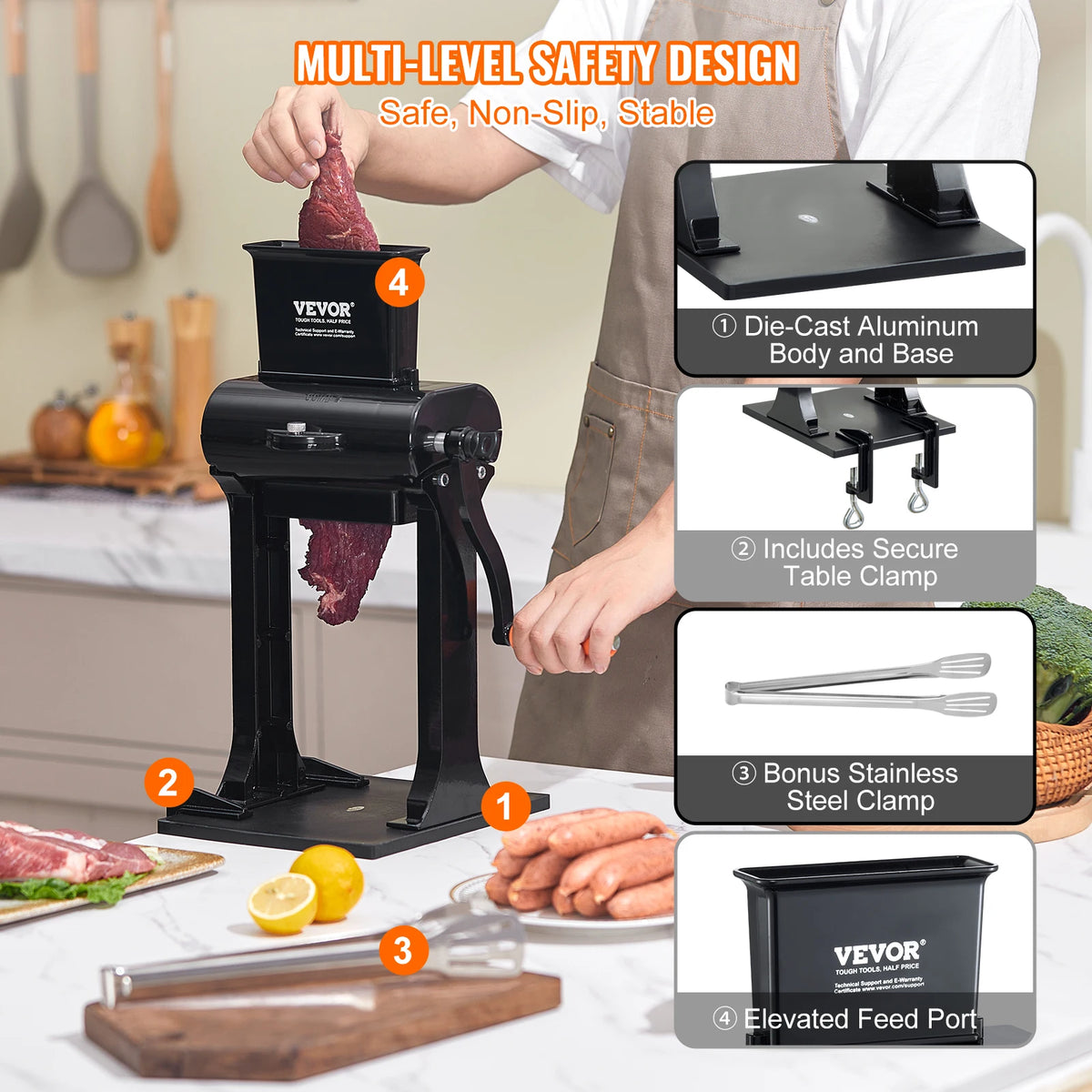 SucceBuy Commercial Meat Tenderizer Heavy Duty Stainless Steel Meat Tenderizer Machine Quick and Easy Manual Operation Kitchen