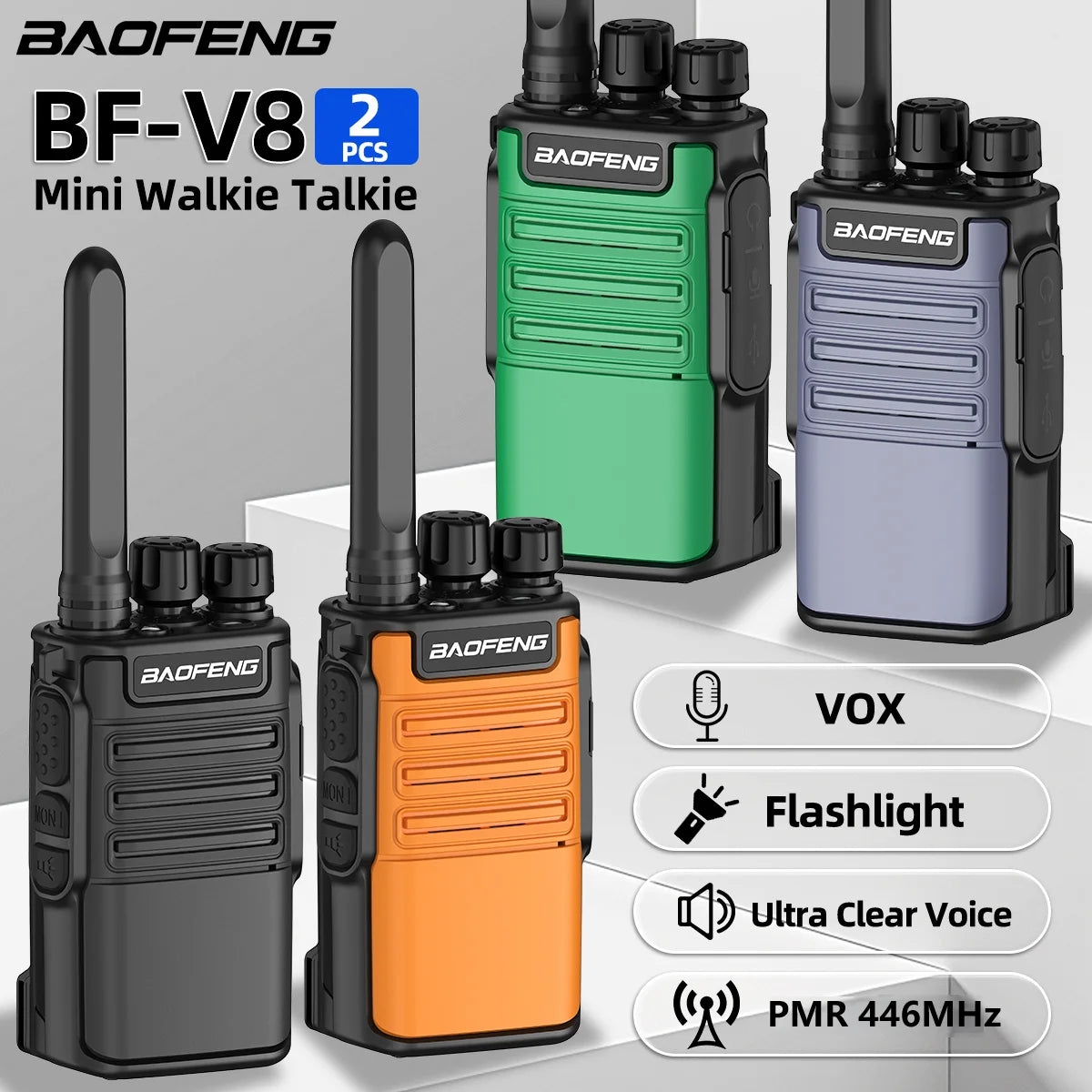 2PCS Baofeng BF-V8 Mini Walkie Talkie PMR Legal Frequency Wireless Copy VOX Portable Two Way Radio For Outdoor Camping Hiking