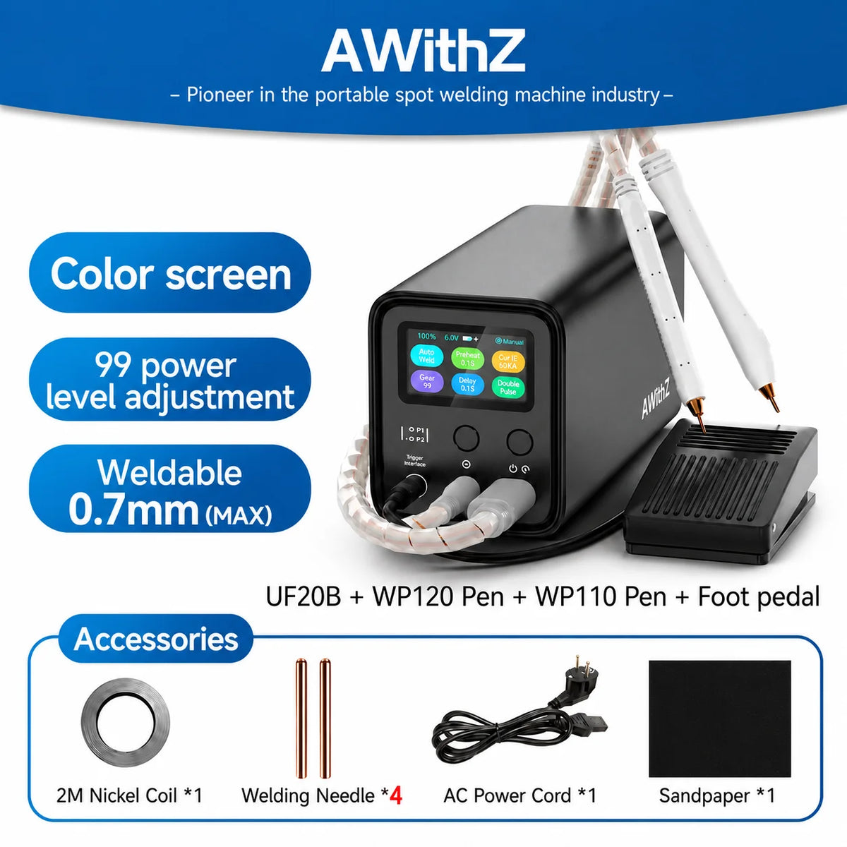 AWithZ UF20B Spot Welder Super Farad Capacitor Spot Welding Machine 18650 Lithium Battery DIY Nickel Sheet Welding Machine EU