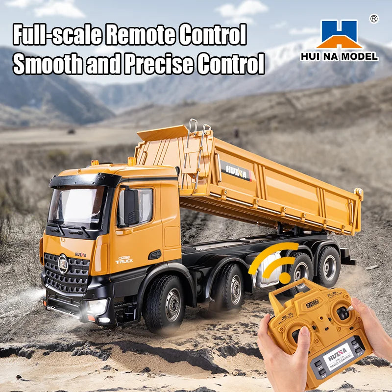 HUINA 1536 1536PRO 1:14 Large Dump Truck Alloy Remote Control Engineering Eight Wheel Heavy-Duty Dump Truck Cargo Model for Boys