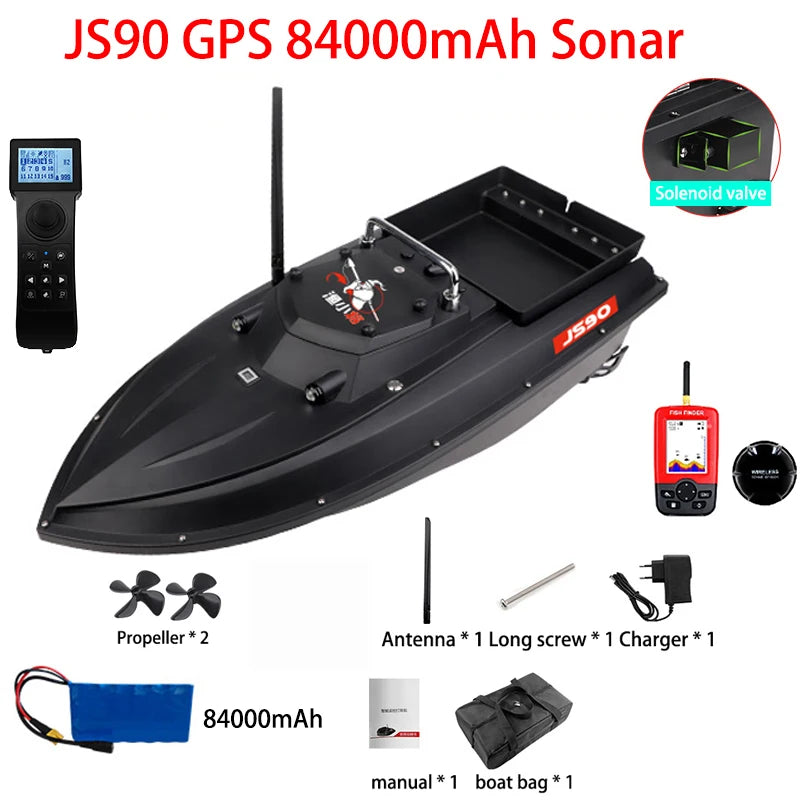 JS90 12V GPS Bait Boat 280m/1 Minute 100 Fishing Spots Load 3KG Automatic Cruise Return 3-speed Adjustment Night Fishing Boat
