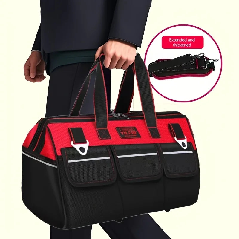 1pc Red 19-Inch 21-Inch 23-Inch Electrician Tool Bag, Large Pocket Canvas Handheld Oxford Cloth Repair Tool Box Extra Thick Large Capacity Tool Bag, Suitable for Electricians, Home Improvement, Fishing, And Various Repair Wor