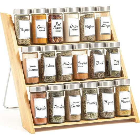 18 Jar Bamboo Compact Spice Rack with Spices Included & 5-Year Free Spice Refill Program Countertop or Kitchen Drawer with Glass