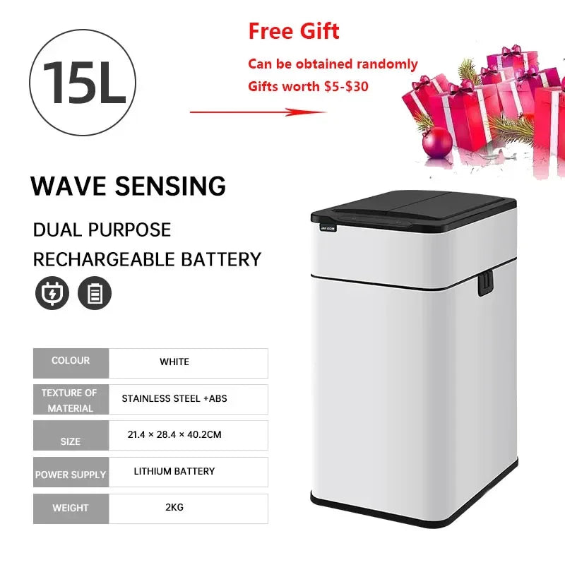 9/15/20/30/40/50/60L Garbage Bin Large-capacity Stainless Steel Smart Sensor Trash Can Automatic Waste Bins Kitchen Trash Can