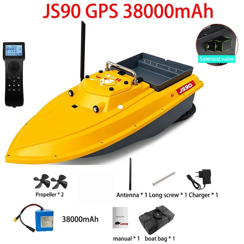 JS90 12V GPS Bait Boat 280m/1 Minute 100 Fishing Spots Load 3KG Automatic Cruise Return 3-speed Adjustment Night Fishing Boat