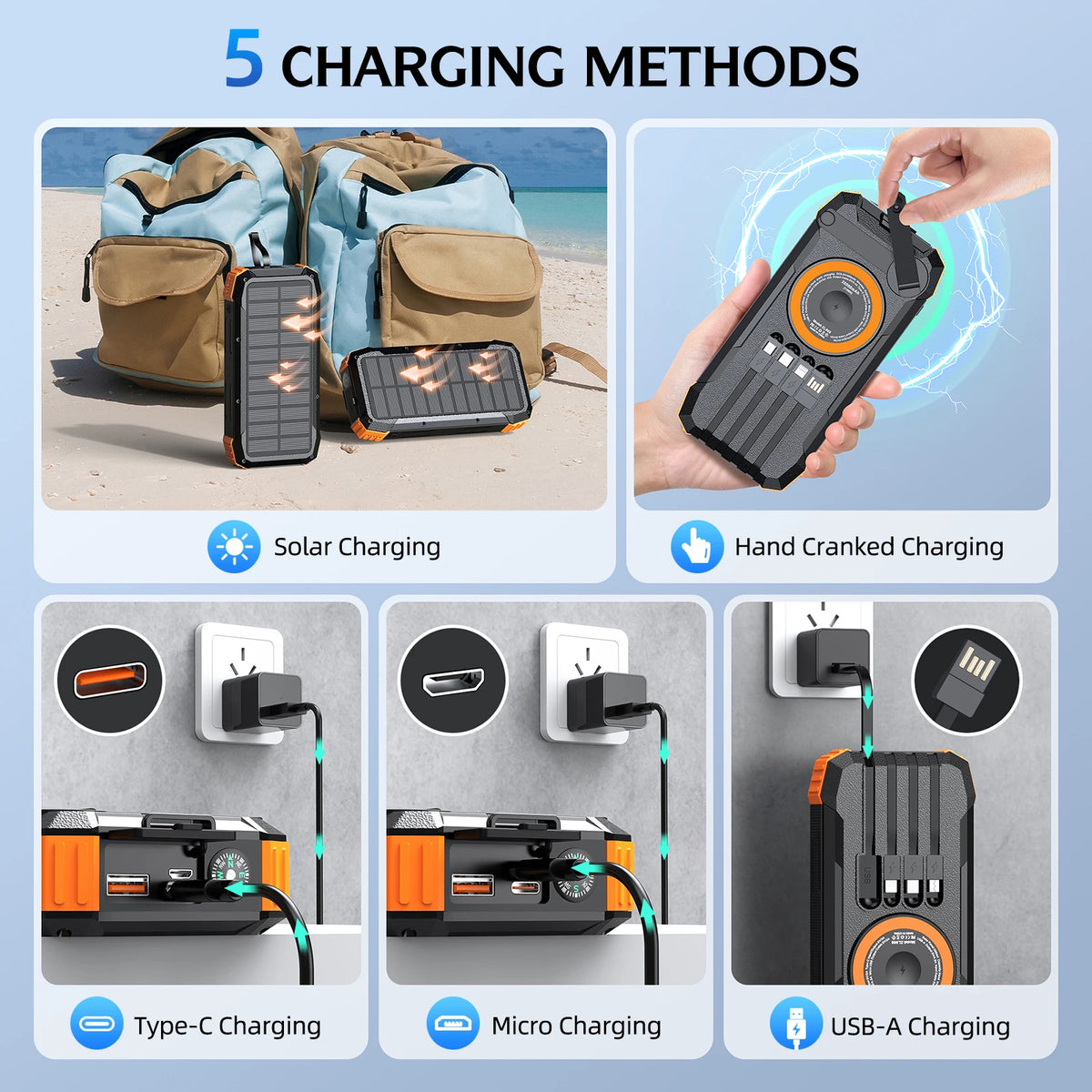 2026 NEW Solar Power Bank 80000mAh 22.5W Magnetic Wireless Powerbank Hand Crank with Cable Portable Charger for Outdoor Camping