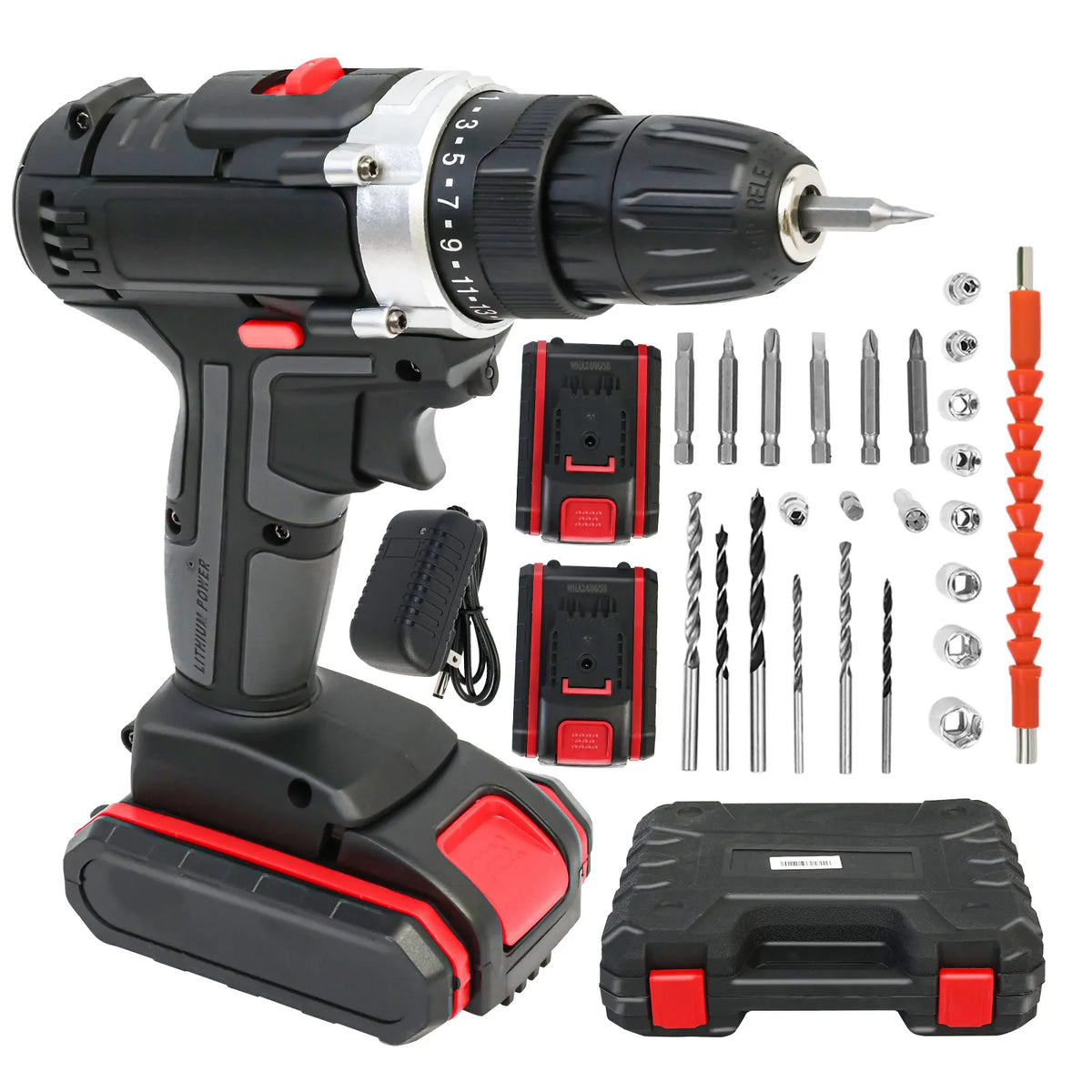 Cordless Drill Impact Driver 21V with 2 Batteries Lithium-Ion and Charger for Drilling Screw Tightening/Loosening Power Tool