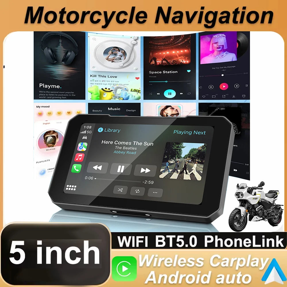 5-Inch Touch Screen Motorcycle CarPlay Screen Support Wireless CarPlay and Android Auto Waterproof
