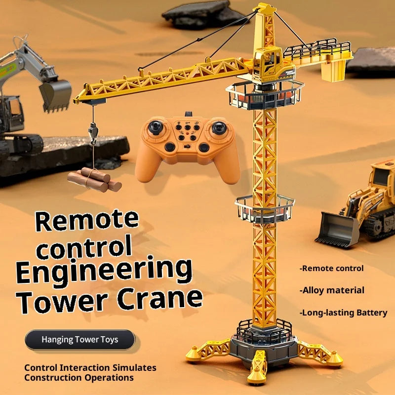 Super Size 1.1 Meter Remote Control Tower Crane Toy Model Heavy Duty RC Truck Engineering Car Crane Lifter Toy For Kids
