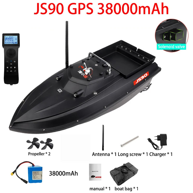 JS90 12V GPS Bait Boat 280m/1 Minute 100 Fishing Spots Load 3KG Automatic Cruise Return 3-speed Adjustment Night Fishing Boat