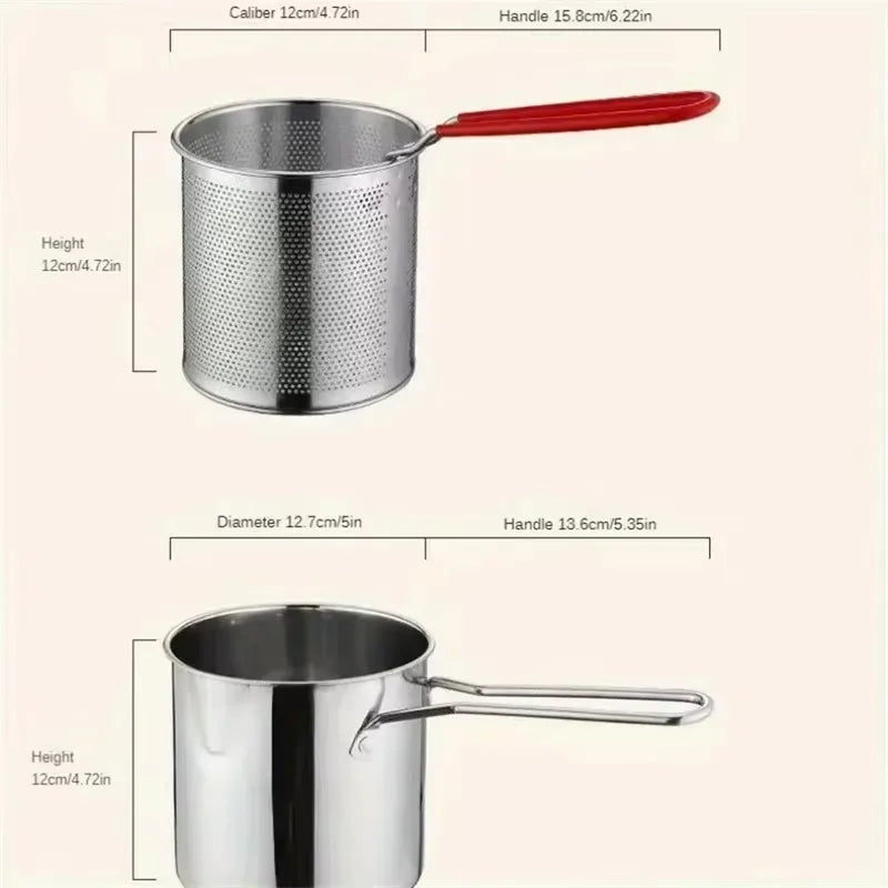 Home Kitchen Deep Fryer in Stainless Steel with Oil Strainer and Fry Basket, Perfect for Crispy Fries and Chicken Wings