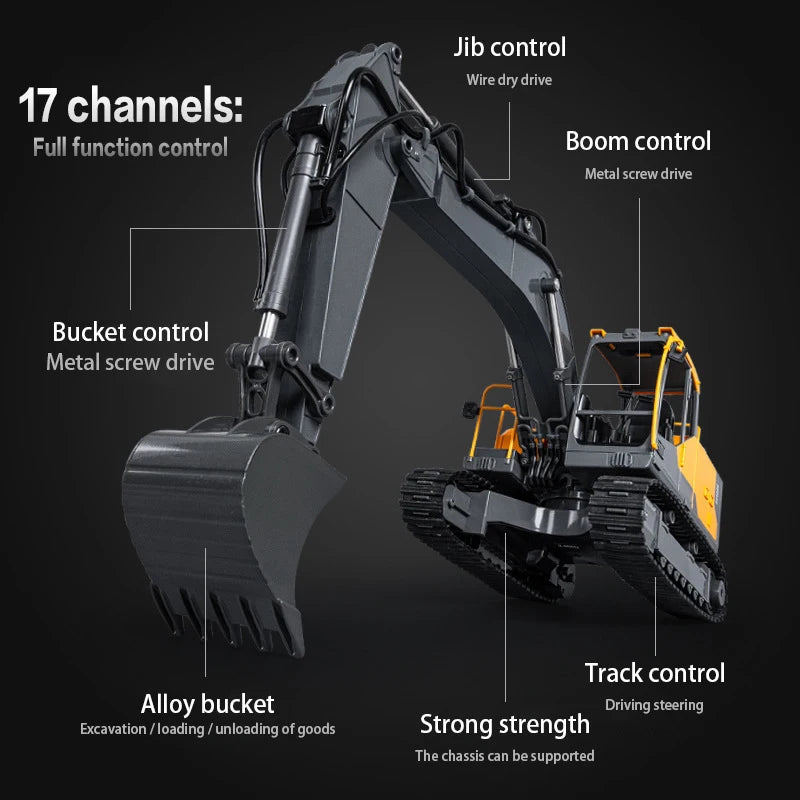 Double E E598  EC160E 1:16 E593 17CH RC Excavator Car Model 3 IN 1 Dual-mode crawler  remote control Truck Digger Toys boys