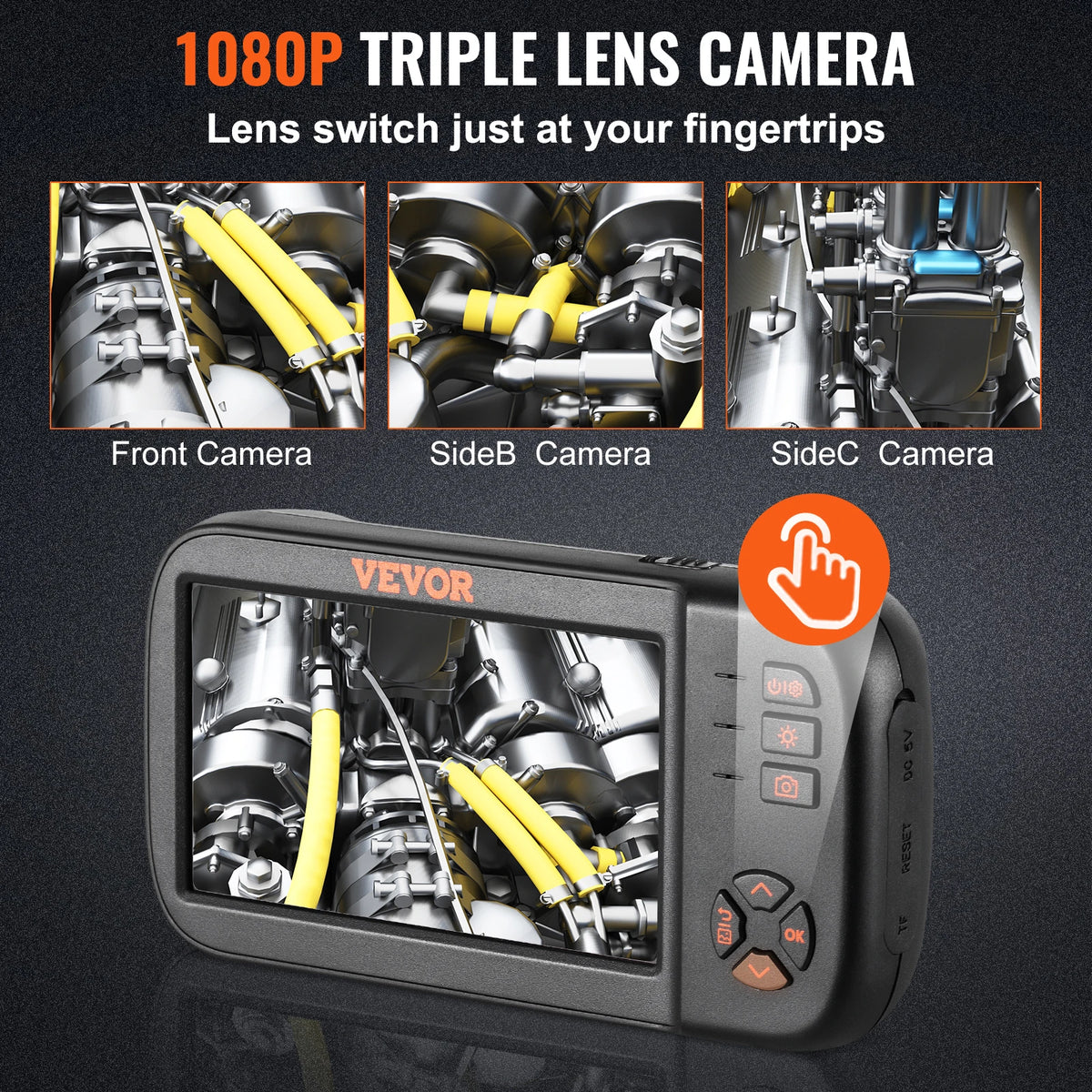 SucceBuy Triple Lens Borescope Camera 1080P 4.5" IPS Screen Endoscope Inspection Camera w/ IP67 Waterproof Industrial Endoscope